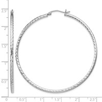 Sterling Silver Rhodium-plated 2mm Diamond Cut Hoop Earrings view 4