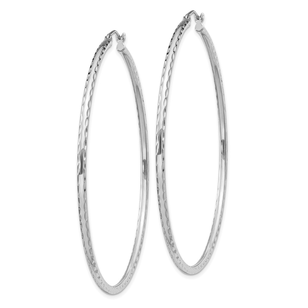 Sterling Silver Rhodium-plated 2mm Diamond Cut Hoop Earrings (QE4468)