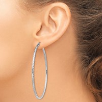 Sterling Silver Rhodium-plated 2mm Diamond Cut Hoop Earrings view 3