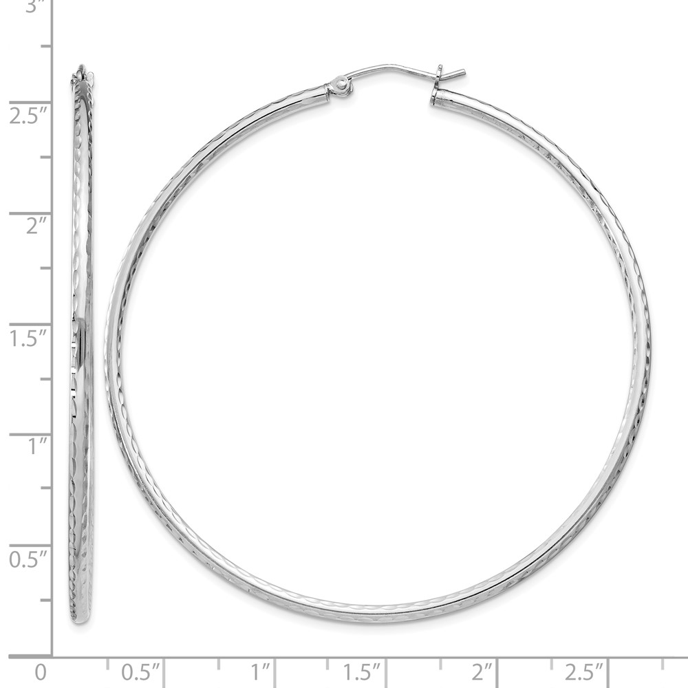 Sterling Silver Rhodium-plated 2mm Diamond Cut Hoop Earrings (QE4468)