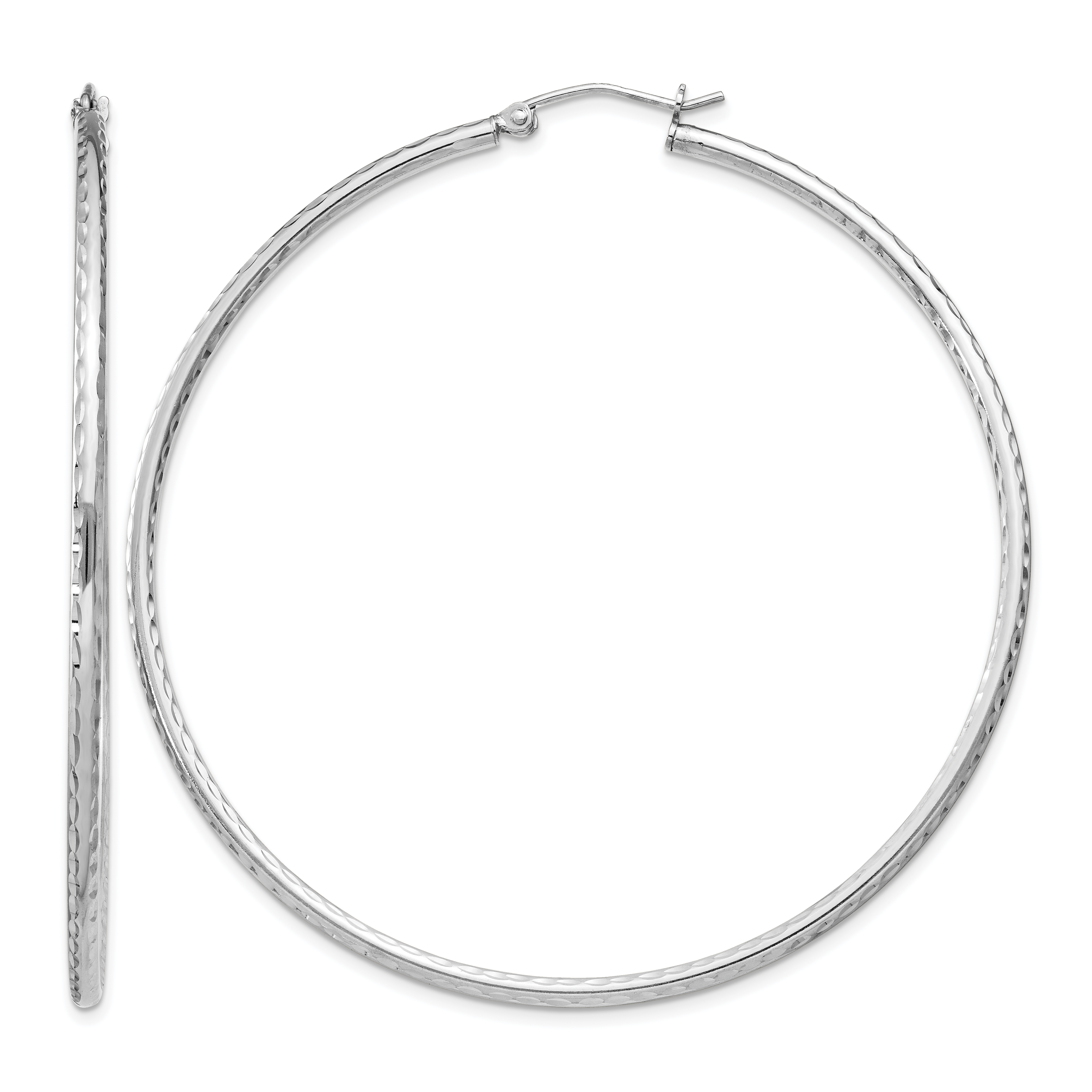 Sterling Silver Rhodium-plated 2mm Diamond Cut Hoop Earrings (QE4468)