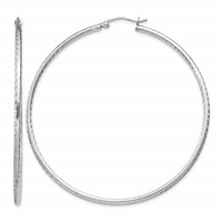 Sterling Silver Rhodium-plated 2mm Diamond Cut Hoop Earrings view 1