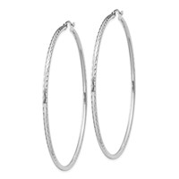 Sterling Silver Rhodium-plated 2mm Diamond Cut Hoop Earrings view 2
