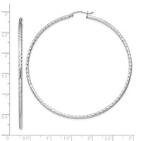 Sterling Silver Rhodium-plated 2mm Diamond Cut Hoop Earrings view 4