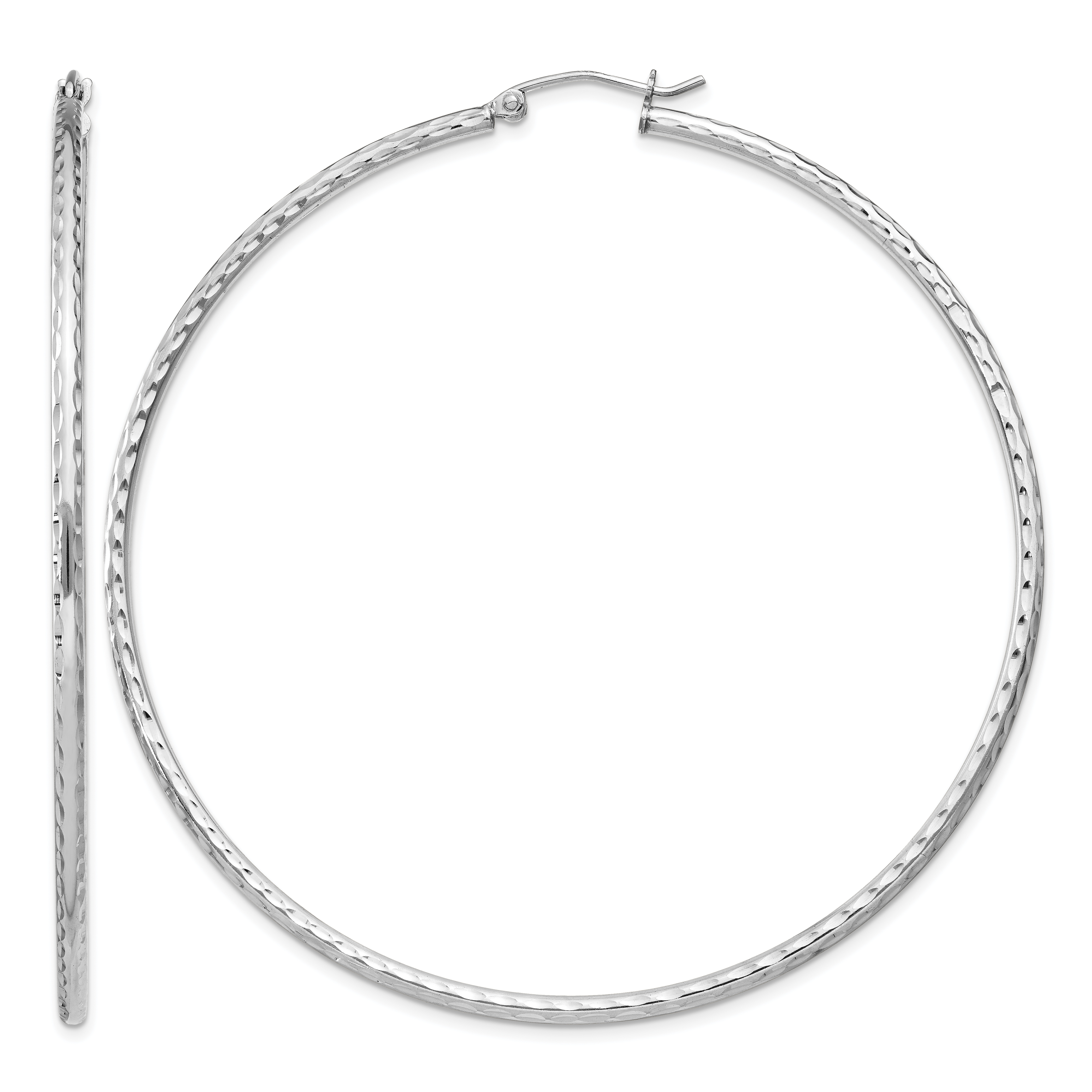 Sterling Silver Rhodium-plated 2mm Diamond Cut Hoop Earrings (QE4469)