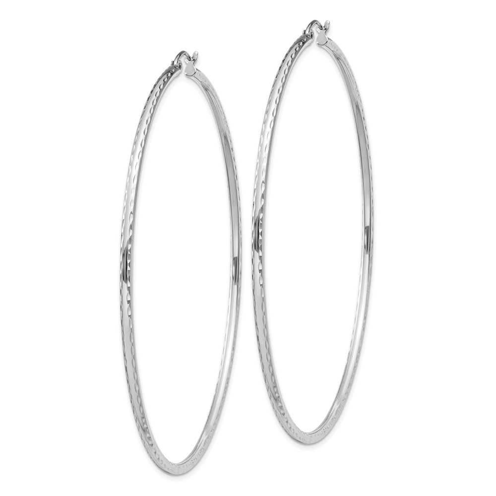 Sterling Silver Rhodium-plated 2mm Diamond Cut Hoop Earrings (QE4470)
