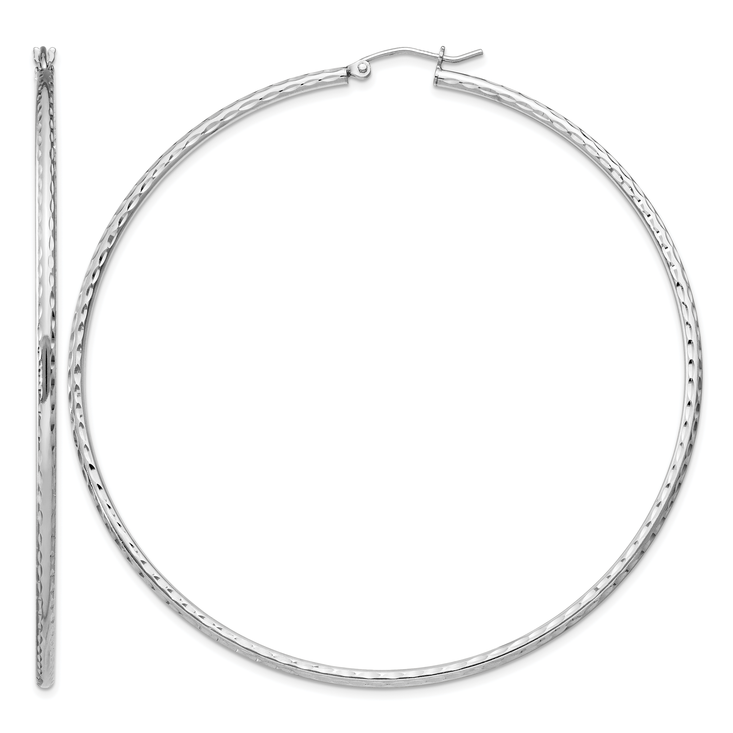 Sterling Silver Rhodium-plated 2mm Diamond Cut Hoop Earrings (QE4470)