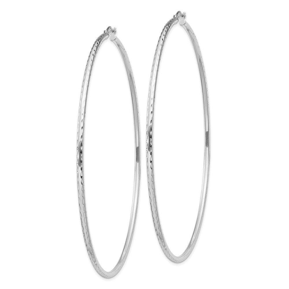 Sterling Silver Rhodium-plated 2mm Diamond Cut Hoop Earrings (QE4471)
