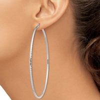Sterling Silver Rhodium-plated 2mm Diamond Cut Hoop Earrings view 3