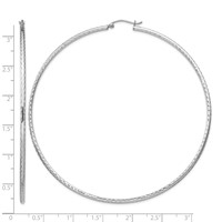 Sterling Silver Rhodium-plated 2mm Diamond Cut Hoop Earrings view 4
