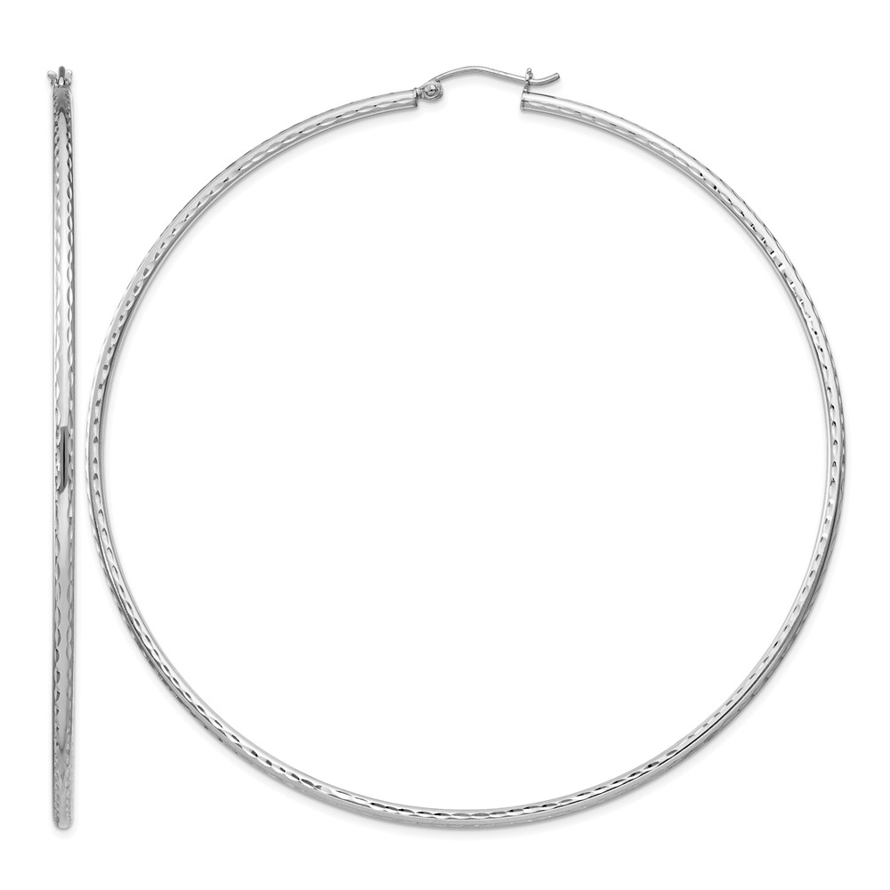 Sterling Silver Rhodium-plated 2mm Diamond Cut Hoop Earrings (QE4471)