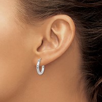 Sterling Silver Rhodium-plated 2.5mm Diamond-cut Hoop Earrings view 3