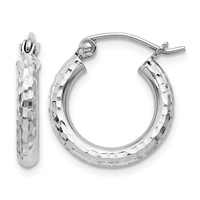 Sterling Silver Rhodium-plated 2.5mm Diamond-cut Hoop Earrings view 1