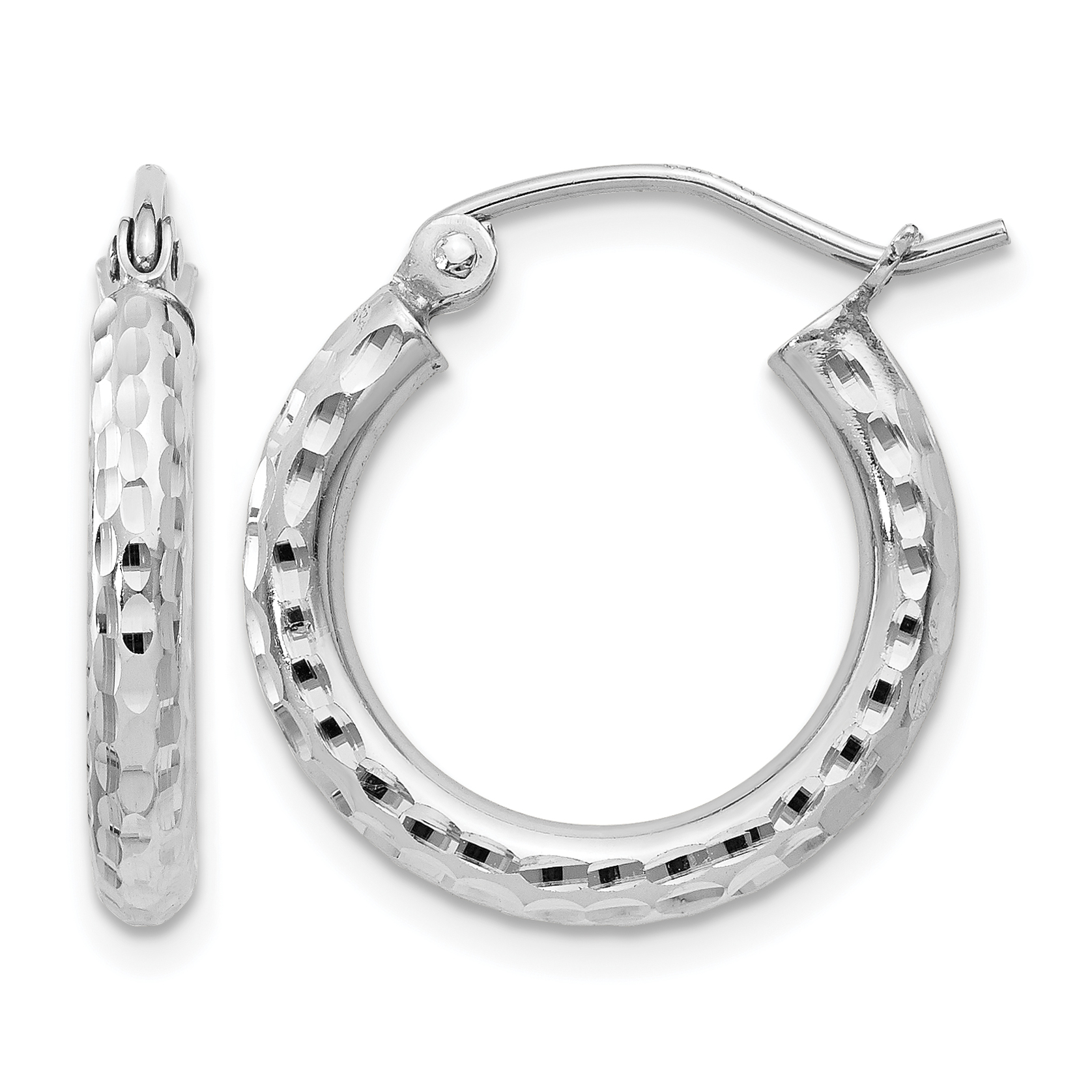 Sterling Silver Rhodium-plated 2.5mm Diamond-cut Hoop Earrings (QE4473)