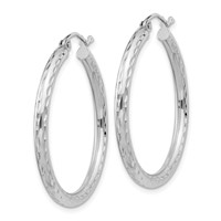 Sterling Silver Rhodium-plated 2.5mm Diamond-cut Hoop Earrings view 2
