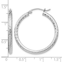 Sterling Silver Rhodium-plated 2.5mm Diamond-cut Hoop Earrings view 4
