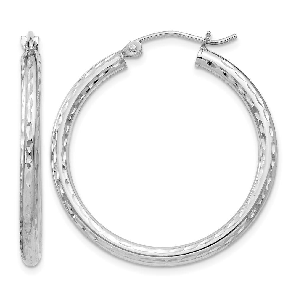 Sterling Silver Rhodium-plated 2.5mm Diamond-cut Hoop Earrings (QE4474)