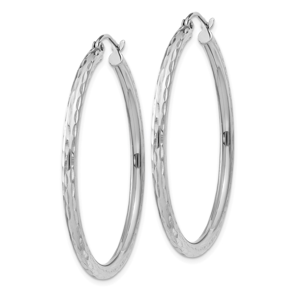Sterling Silver Rhodium-plated 2.5mm Diamond-cut Hoop Earrings (QE4475)