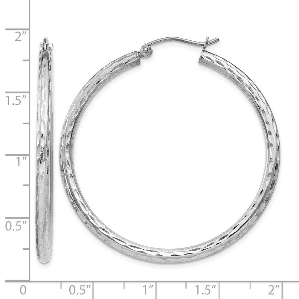 Sterling Silver Rhodium-plated 2.5mm Diamond-cut Hoop Earrings (QE4475)