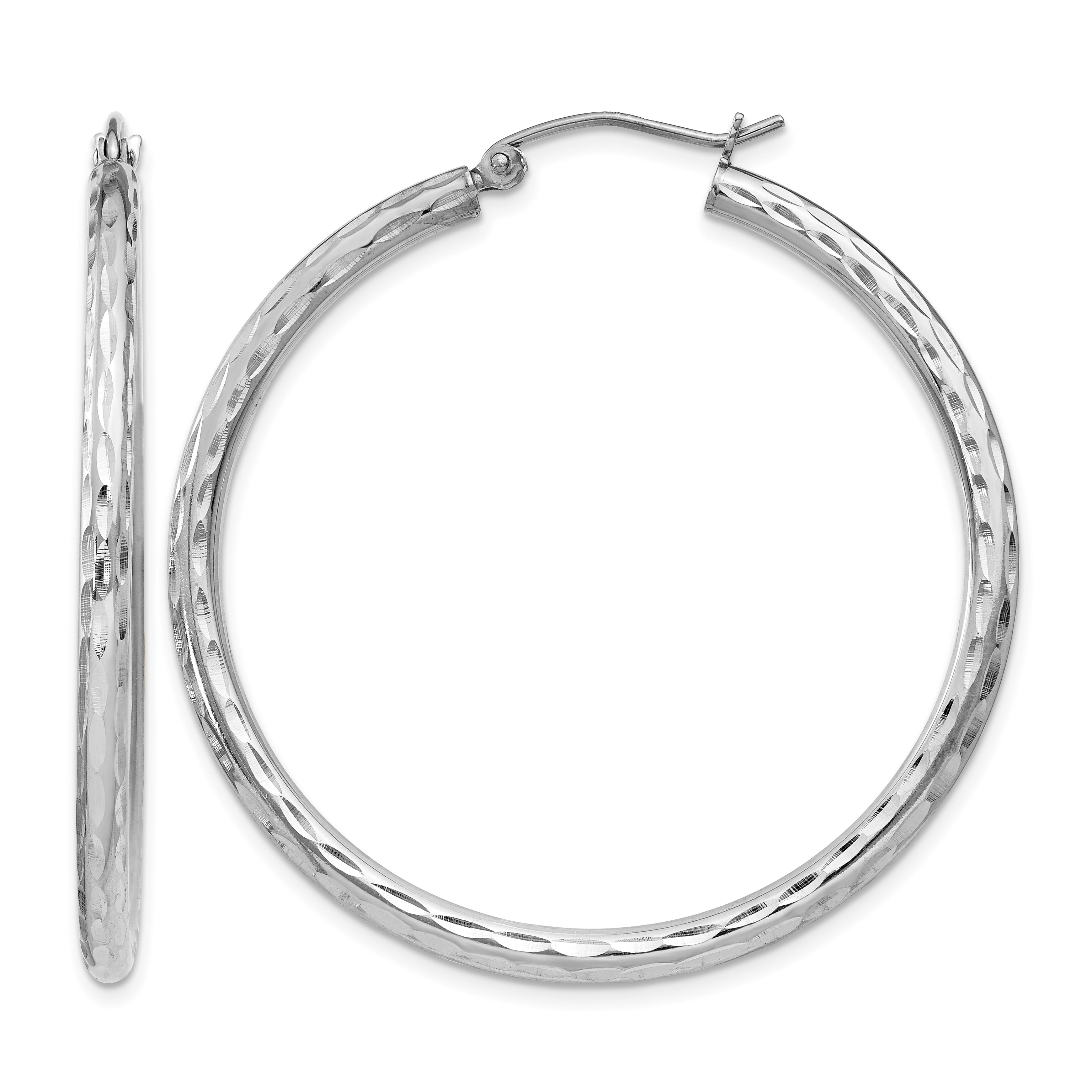 Sterling Silver Rhodium-plated 2.5mm Diamond-cut Hoop Earrings (QE4475)