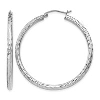 Sterling Silver Rhodium-plated 2.5mm Diamond-cut Hoop Earrings view 1