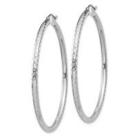 Sterling Silver Rhodium-plated 2.5mm Diamond-cut Hoop Earrings view 2