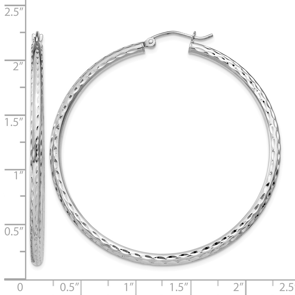 Sterling Silver Rhodium-plated 2.5mm Diamond-cut Hoop Earrings (QE4476)