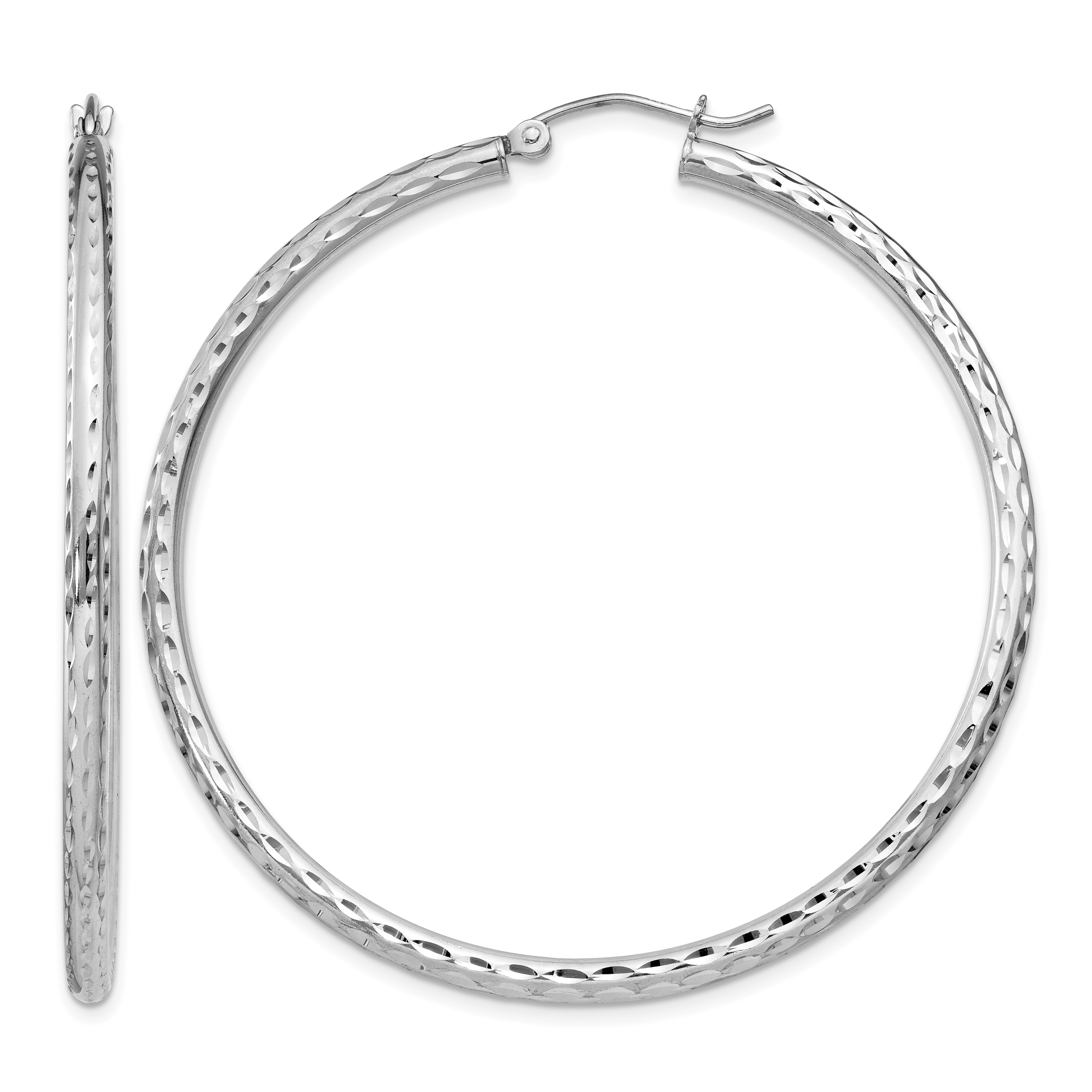 Sterling Silver Rhodium-plated 2.5mm Diamond-cut Hoop Earrings (QE4476)