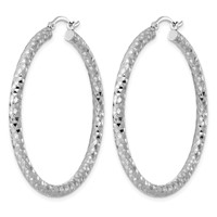 Sterling Silver Rhodium-plated 3.00mm Diamond Cut Hoop Earrings view 2