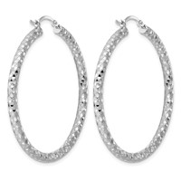 Sterling Silver Rhodium-plated 3.00mm Diamond Cut Hoop Earrings view 4