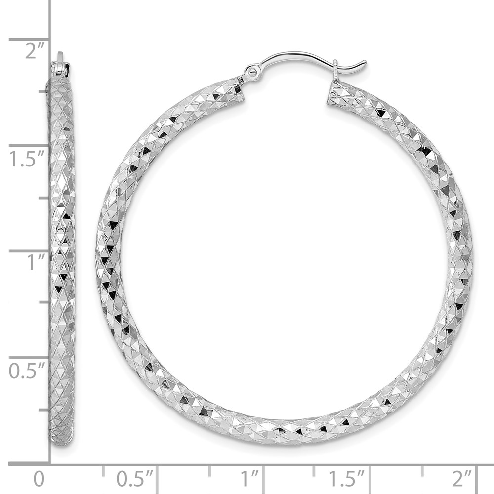 Sterling Silver Rhodium-plated 3.00mm Diamond Cut Hoop Earrings (QE4481)