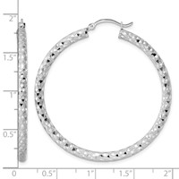 Sterling Silver Rhodium-plated 3.00mm Diamond Cut Hoop Earrings view 5