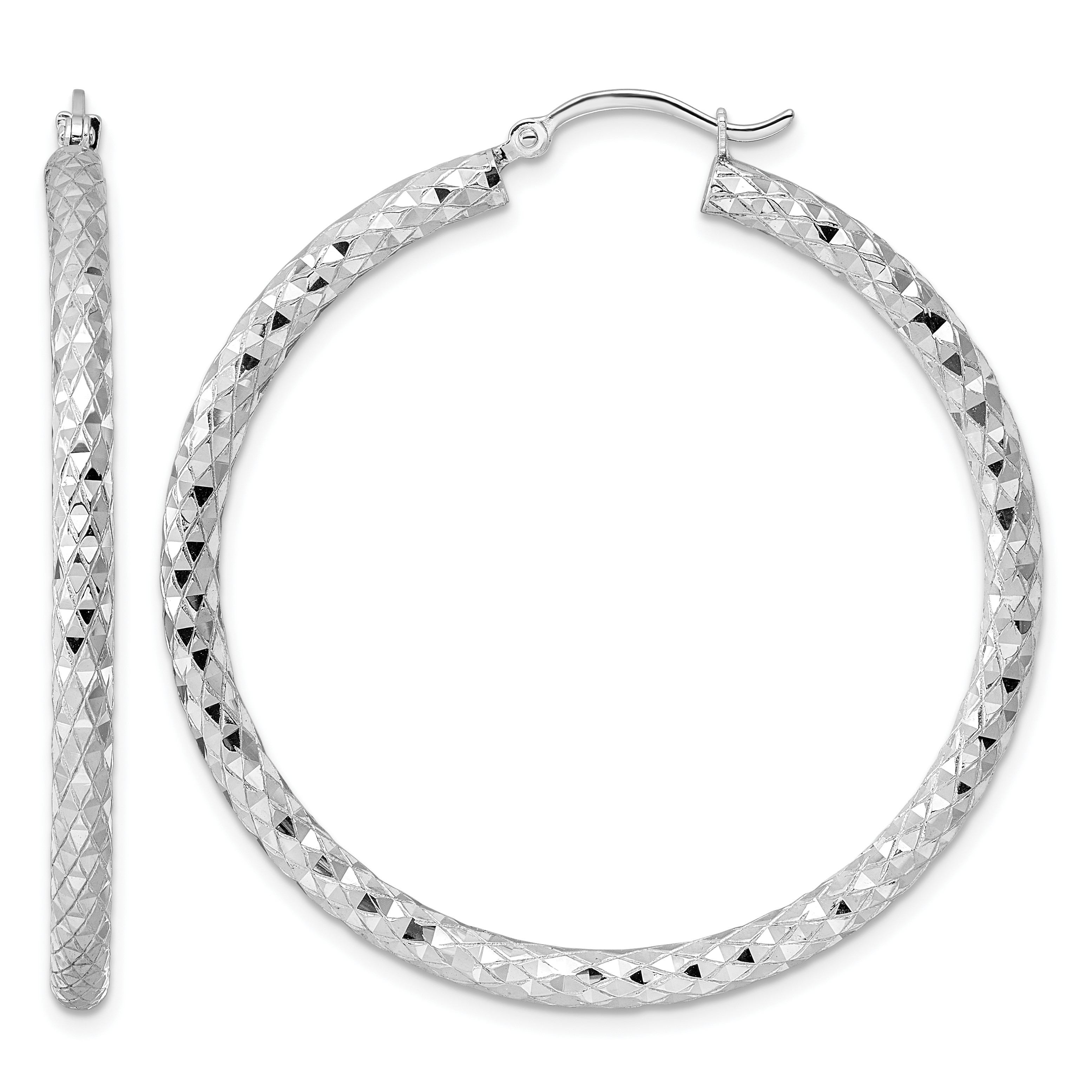 Sterling Silver Rhodium-plated 3.00mm Diamond Cut Hoop Earrings (QE4481)
