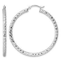 Sterling Silver Rhodium-plated 3.00mm Diamond Cut Hoop Earrings view 1