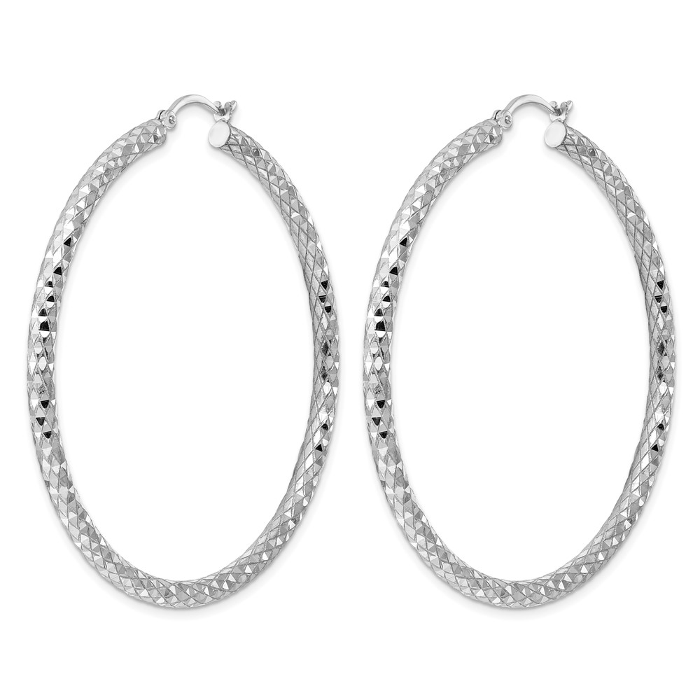Sterling Silver Rhodium-plated 3.00mm Diamond Cut Hoop Earrings (QE4482)