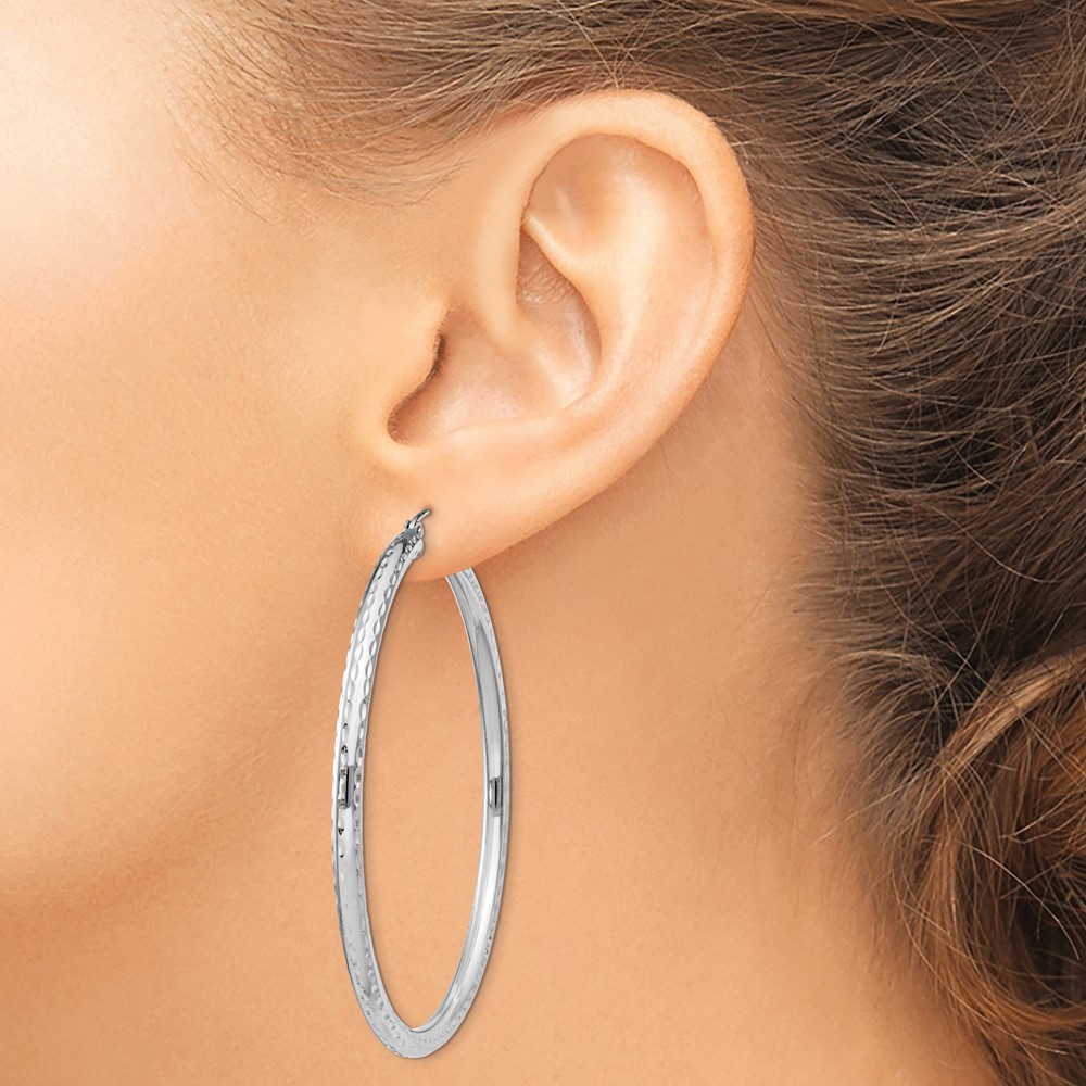 Sterling Silver Rhodium-plated 3.00mm Diamond Cut Hoop Earrings (QE4482)