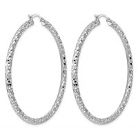Sterling Silver Rhodium-plated 3.00mm Diamond Cut Hoop Earrings view 4