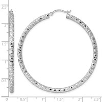 Sterling Silver Rhodium-plated 3.00mm Diamond Cut Hoop Earrings view 5