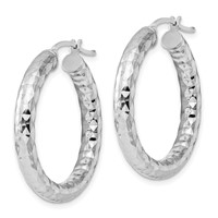Sterling Silver Rhodium-plated 4.00mm Diamond Cut Hoop Earrings view 2