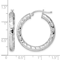 Sterling Silver Rhodium-plated 4.00mm Diamond Cut Hoop Earrings view 4