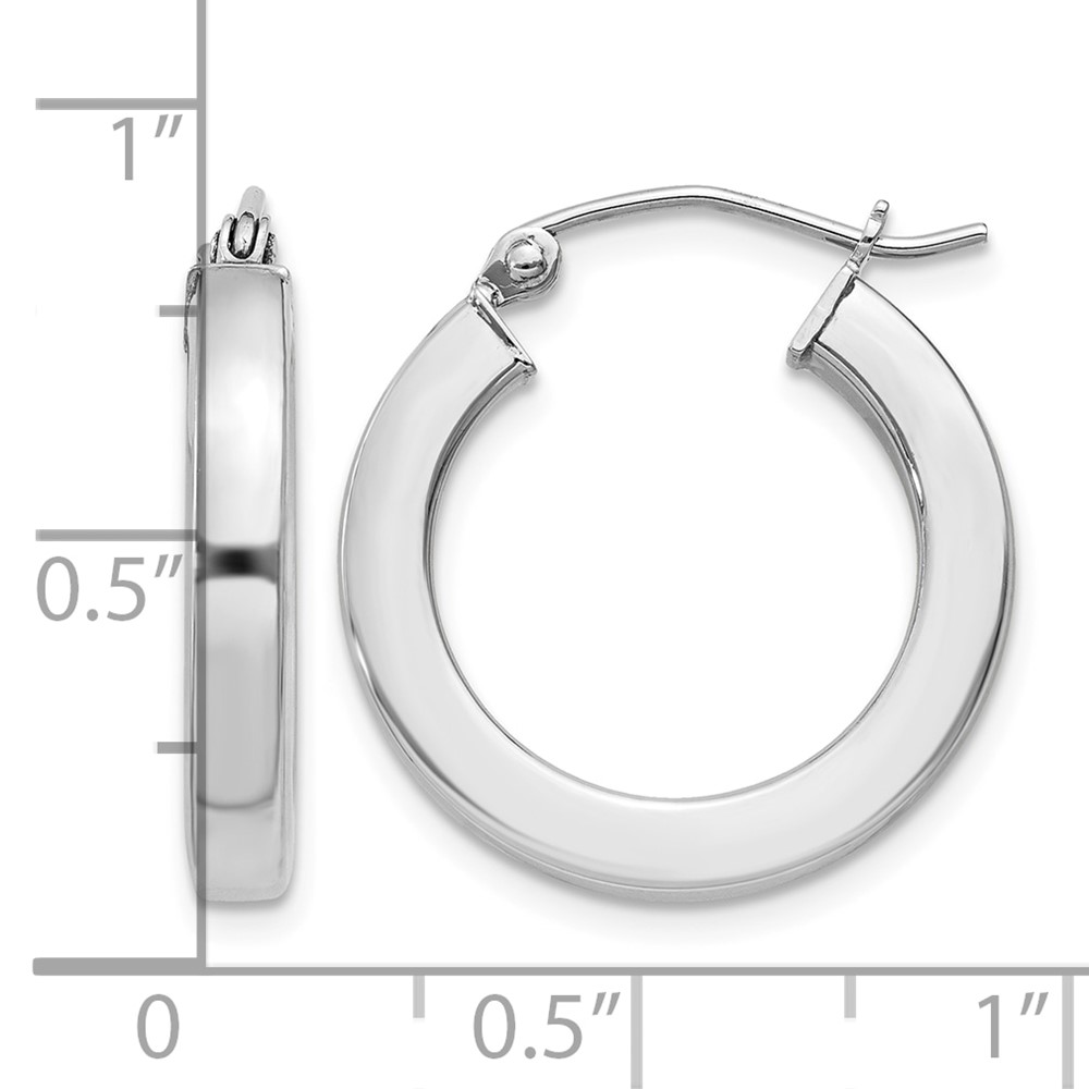 Sterling Silver Rhodium-plated 3x20mm Square Tube Hoop Earrings (QE4514)
