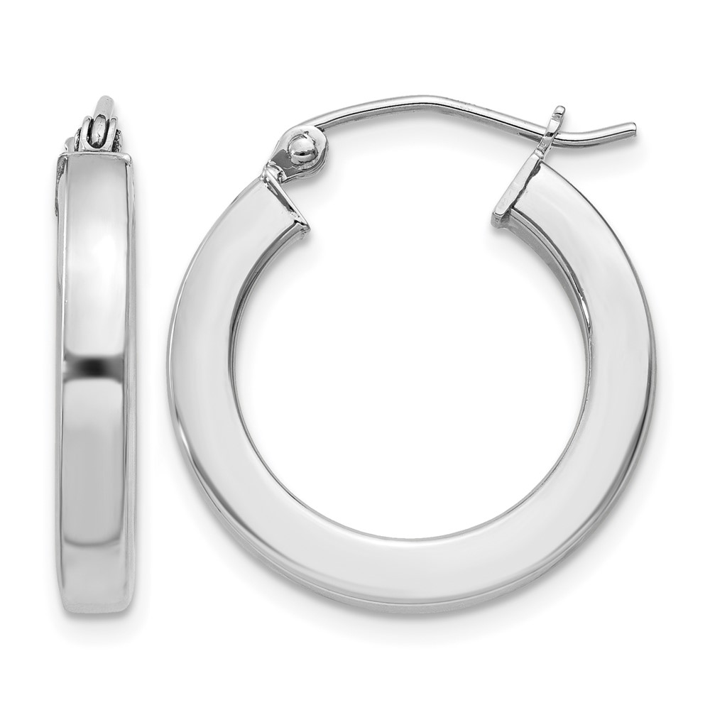 Sterling Silver Rhodium-plated 3x20mm Square Tube Hoop Earrings (QE4514)