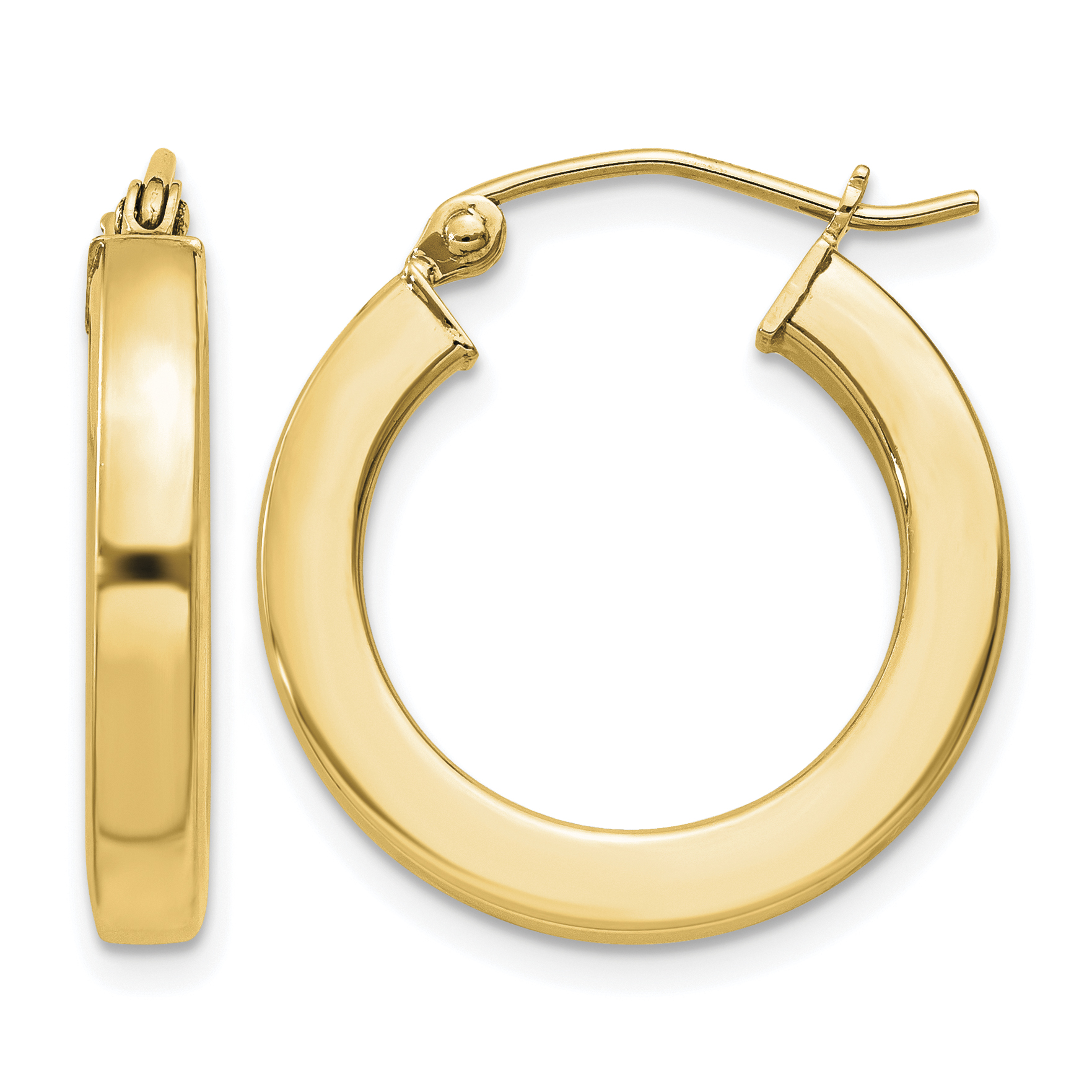 Sterling Silver Flash Gold-plated 3x20mm Square Tube Hoop Earrings (QE4514GP)