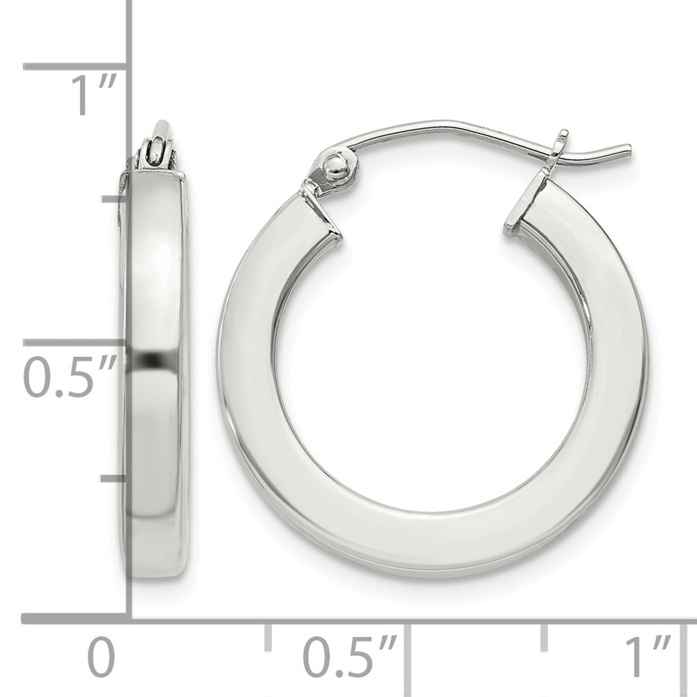 Sterling Silver 3x20mm Square Tube Hoop Earrings (QE4514SP)
