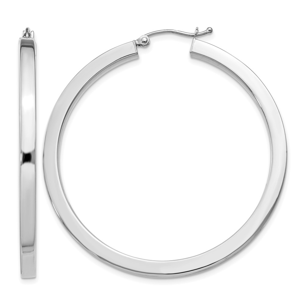 Sterling Silver Rhodium-plated 3x45mm Square Tube Hoop Earrings (QE4515)