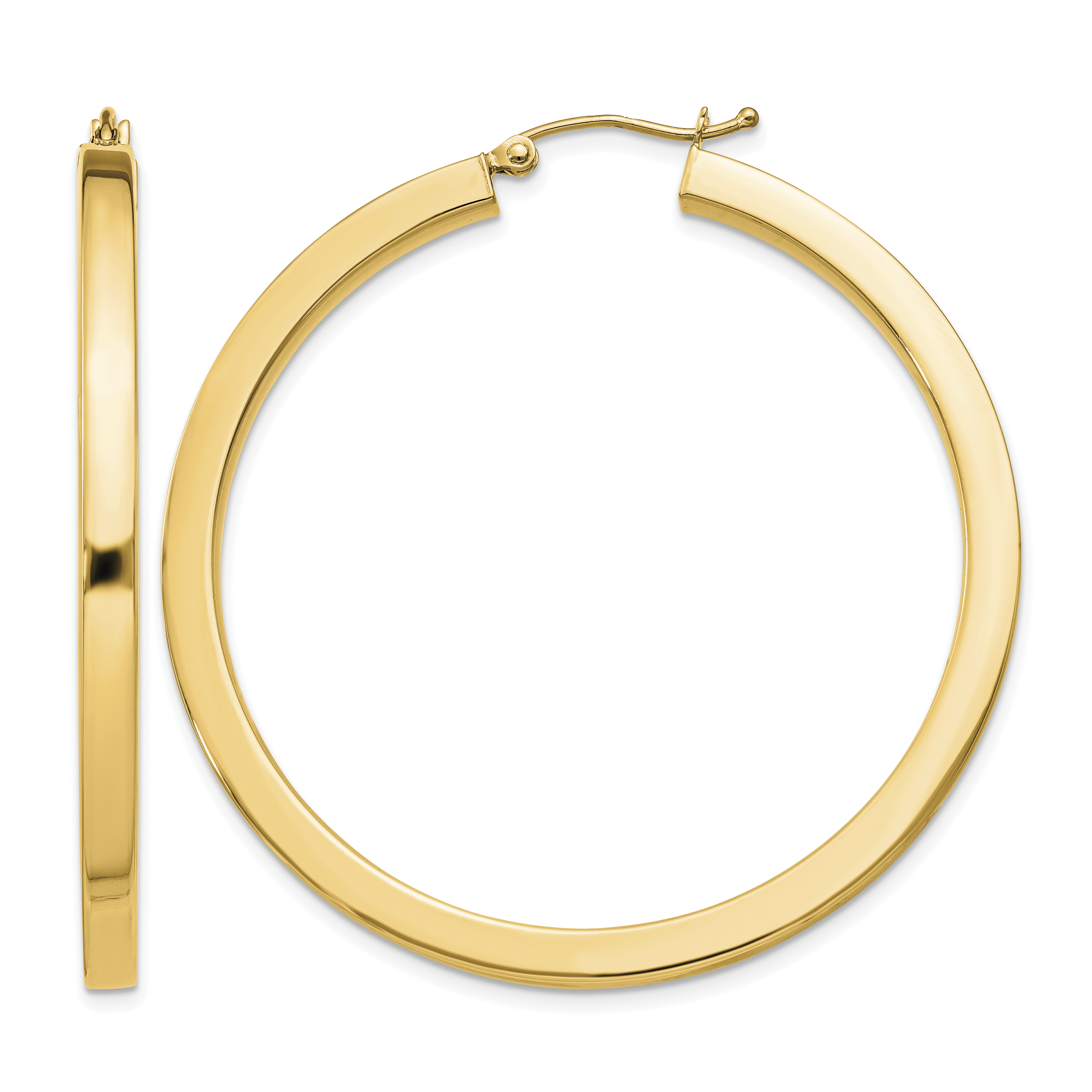 Sterling Silver Flash Gold-plated 3x45mm Square Tube Hoop Earrings (QE4515GP)