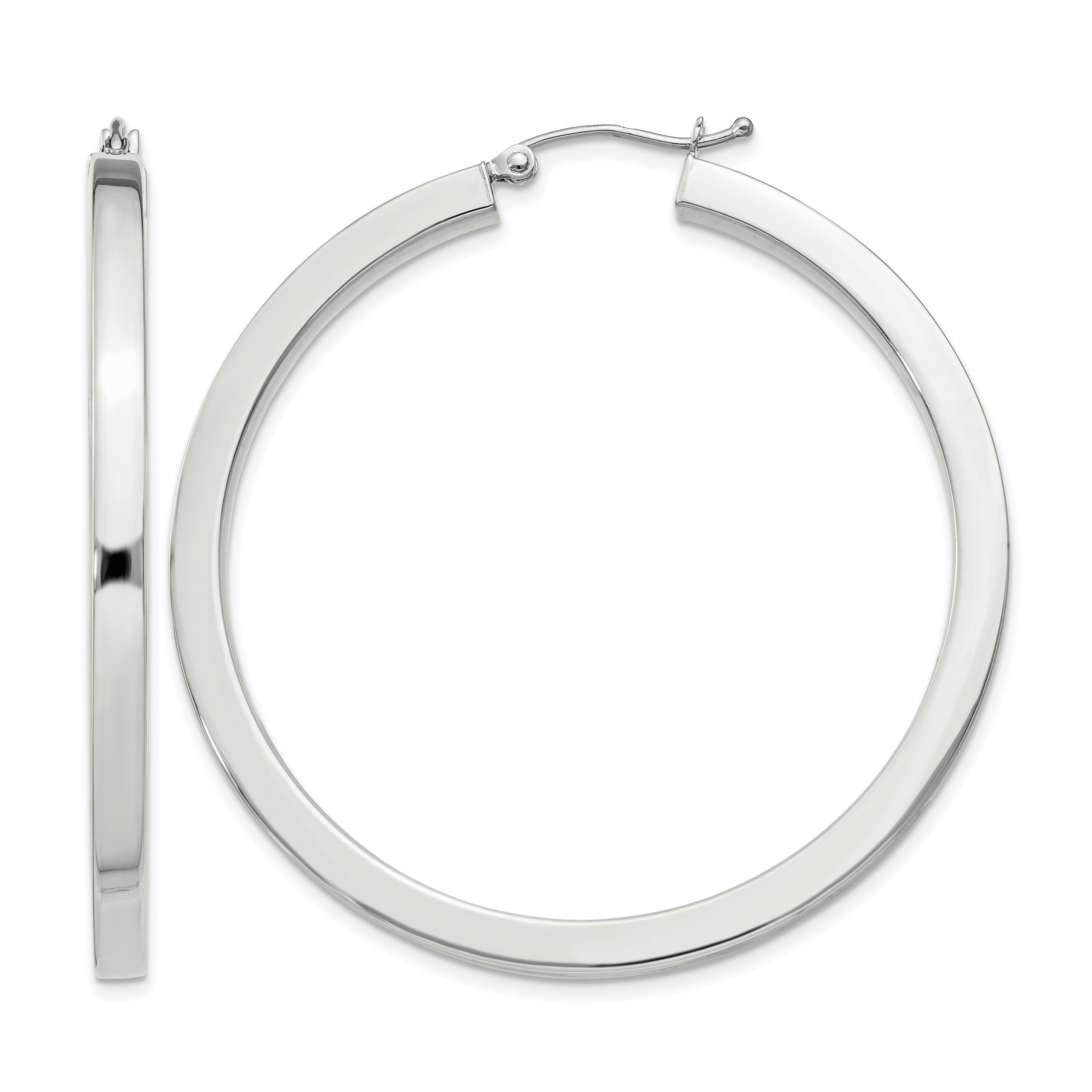 Sterling Silver 3x45mm Square Tube Hoop Earrings (QE4515SP)