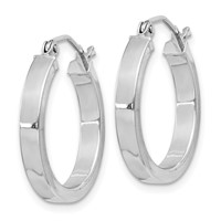 Sterling Silver RH-plated Concave 3x 1x 20mm Rectangular Tube Hoop Earrings view 2
