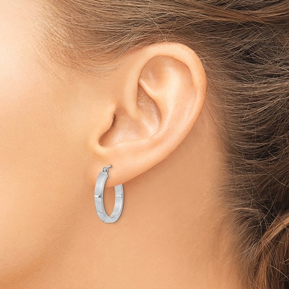 Sterling Silver 3.0mm Square Tube Hoop Earrings