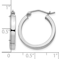 Sterling Silver RH-plated Concave 3x 1x 20mm Rectangular Tube Hoop Earrings view 4